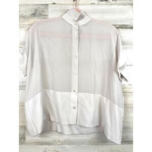 Everlane Womens XS Cream 100% Silk Sheer Button Up Blouse Minimalist Luxe